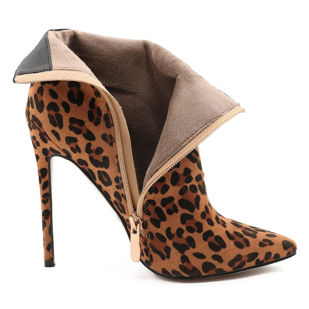 4.72" Women's Ankle  Closed Pointed Toe Suede Boots   Leopard-vocosishoes