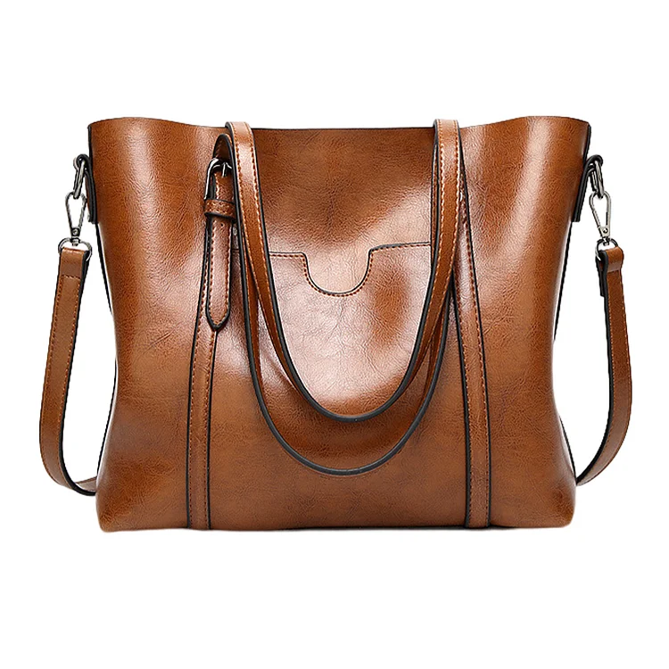 PU Composite Shoulder Bag Soft Wonmen Solid Color Ladies Shopping (Brown)