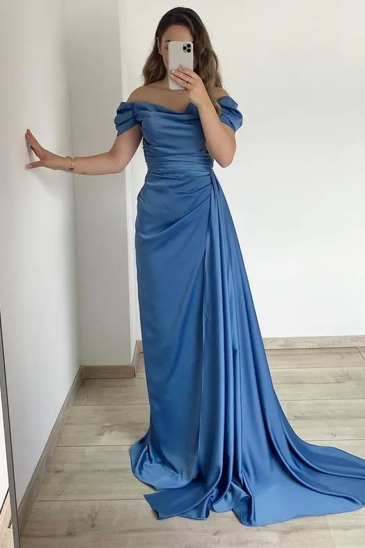 Elegant White Off-Shoulder Strapless Pleated Mermaid Prom Dress