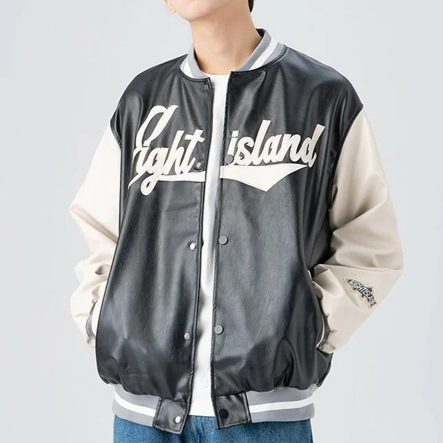 Men's Vantage Embroidery Leather Coat Baseball Varsity Jackets at Hiphopee