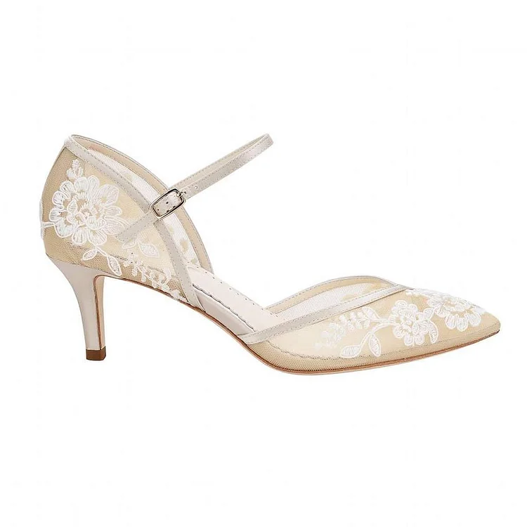 Custom Ivory Lace Closed-Toe Wedding Shoes Vdcoo