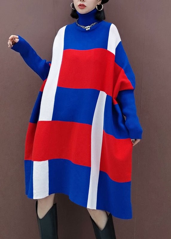 Plus size Blue red Turtle Neck Knit Dress Spring CK3042- Fabulory