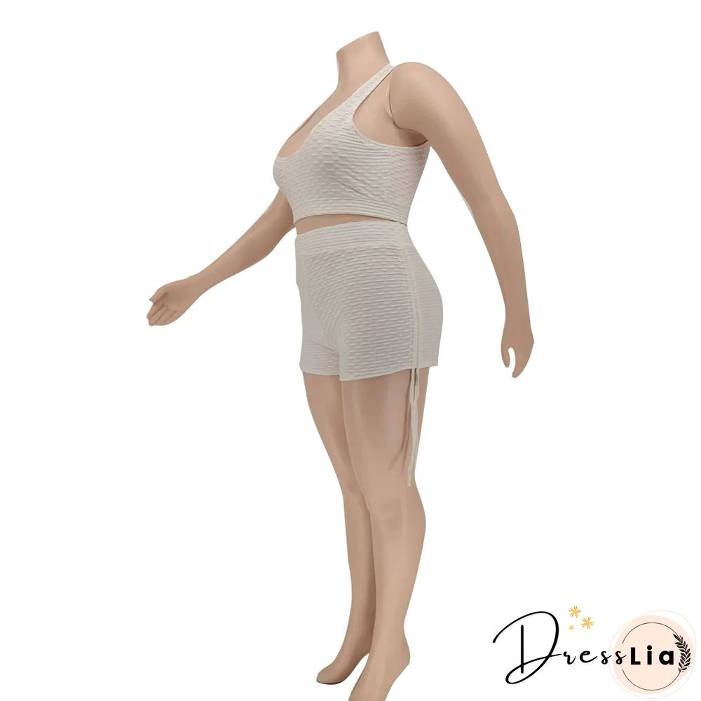 Workout Elastic Tank Crop Tops Biker Shorts Tracksuit