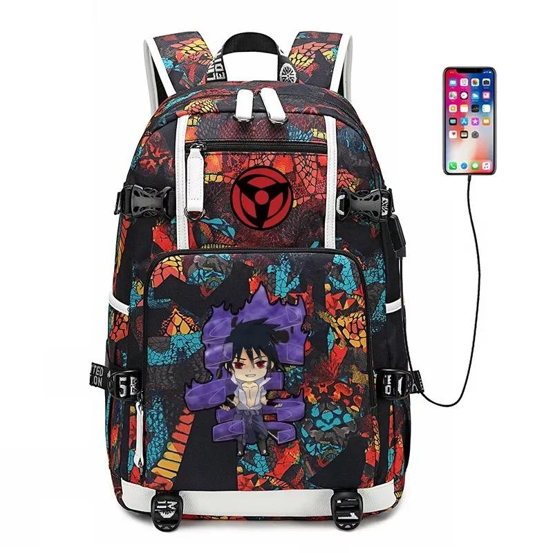 Buzzdaisy Anime Naruto Uzumaki Hatake Kakashi Uchiha Sasuke #9 USB Charging Backpack School NoteBook Laptop Travel Bags