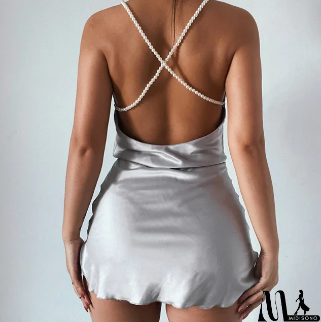 MidiSono - Sexy Pearl Temperament Backpack Hip Sling Dress