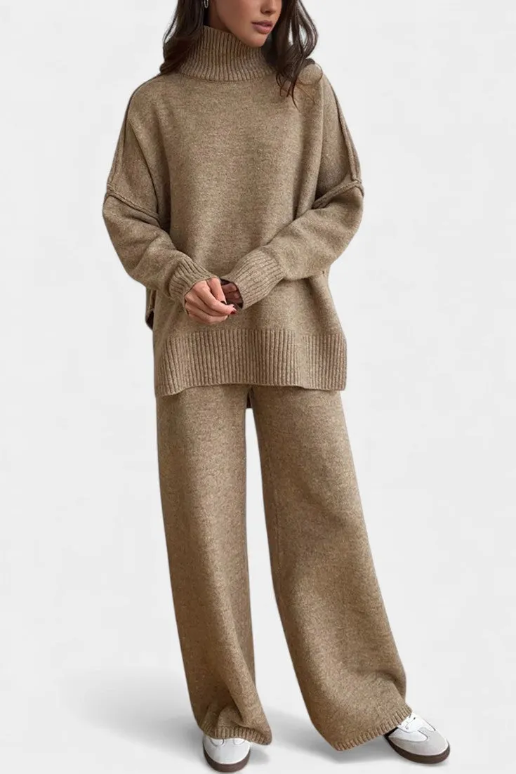 Oversized Turtleneck & Wide-Leg Knit Set