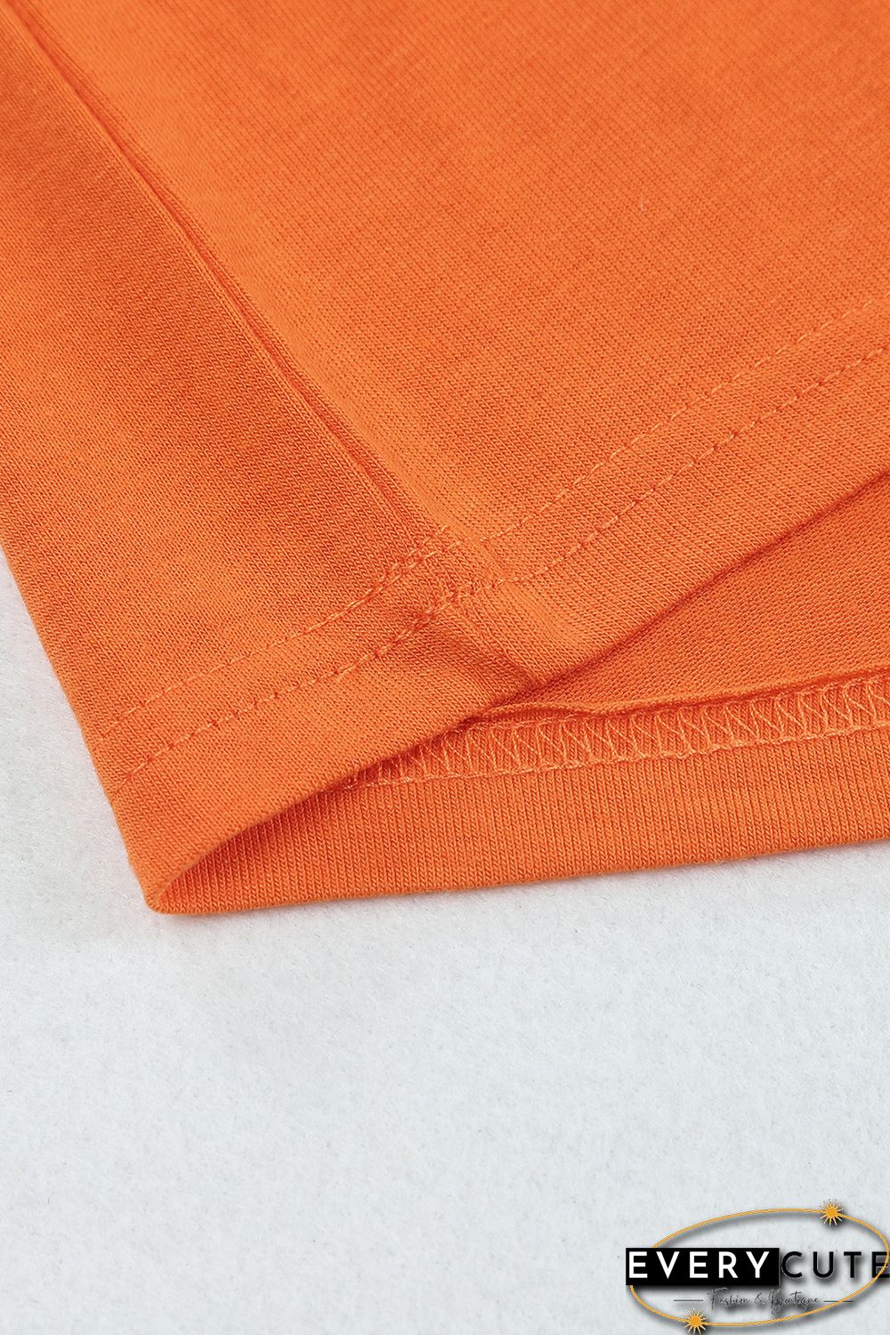 Orange Solid Color Crew Neck Tee