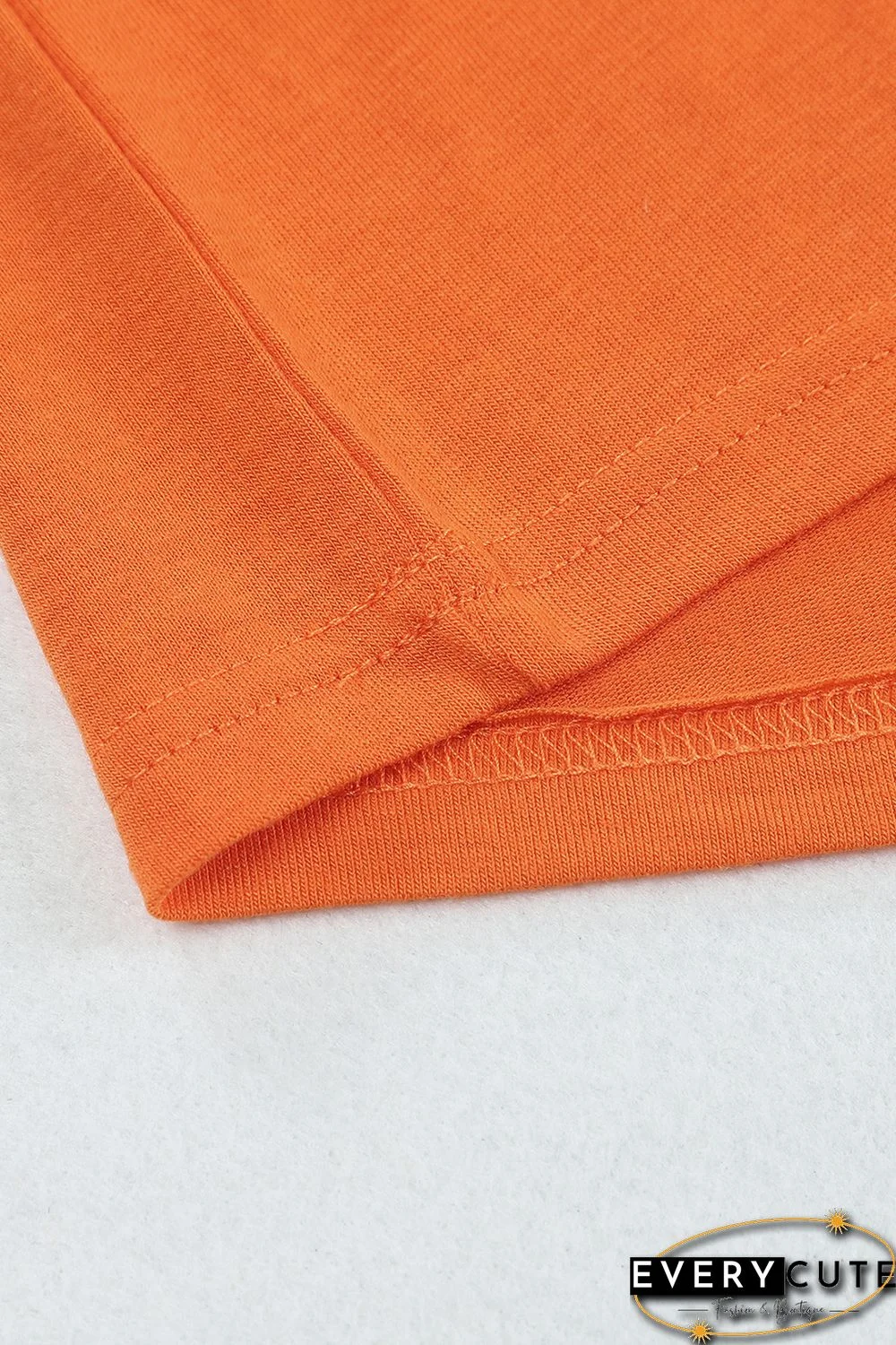 Orange Solid Color Crew Neck Tee
