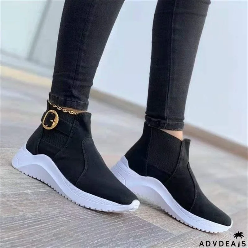 Women's Leisure Fashionable Belt Buckle High Top Shoes