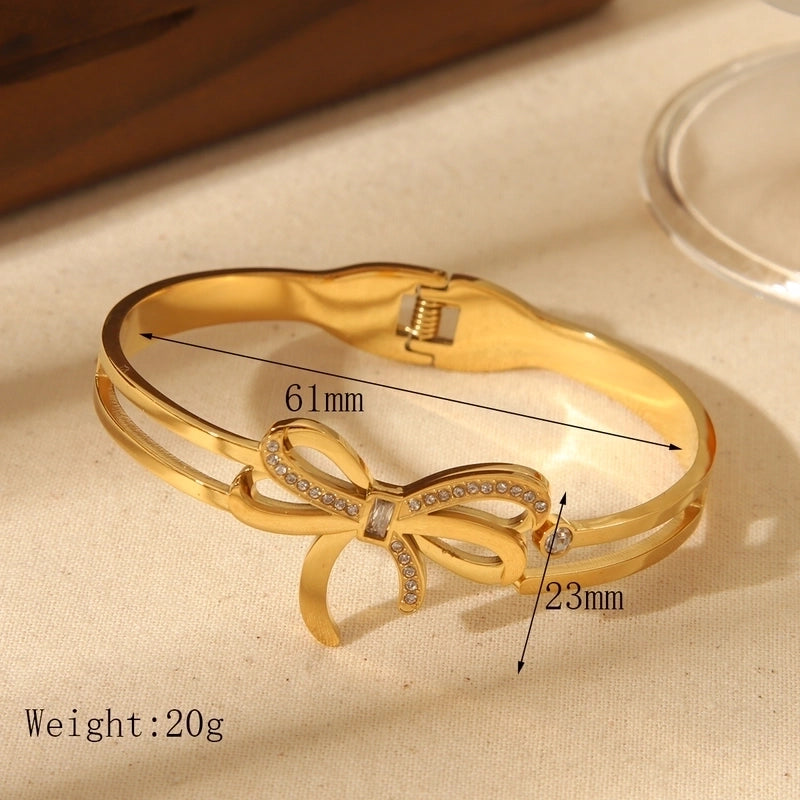 Vintage Style Classic Style Commute Solid Color Bow Knot 304 Stainless Steel 18K Gold Plated Bangle In Bulk2