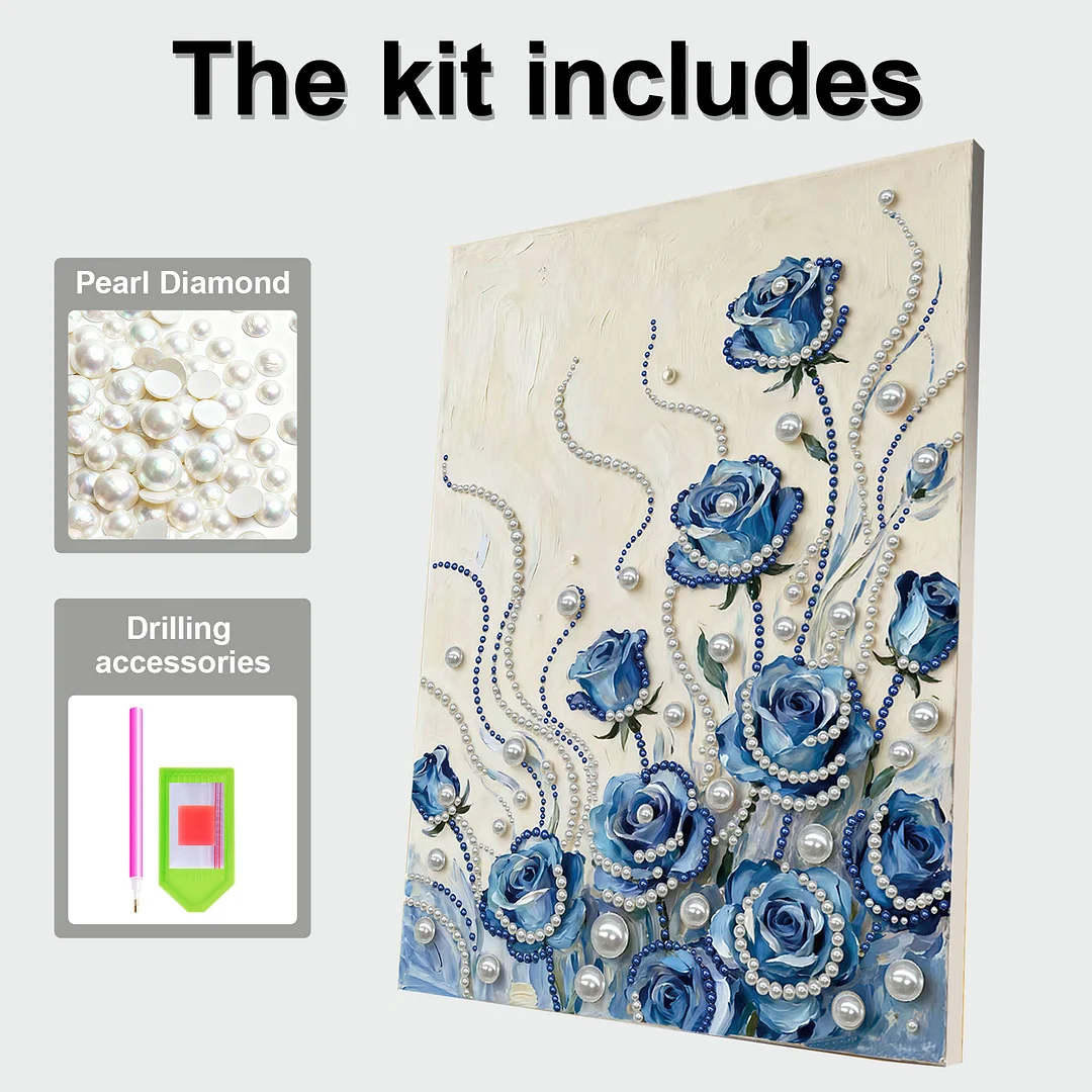 Blue Flowers DIY Pearl Diamond Art Kit for Adults Home Decor With Frame 30x40cm