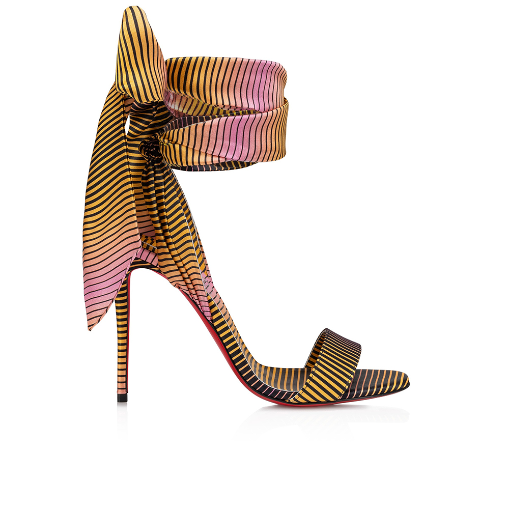 100mm Women's High Heels Fashion Floral Bow Ribbon Silk Red Bottom Sandals-vocosishoes
