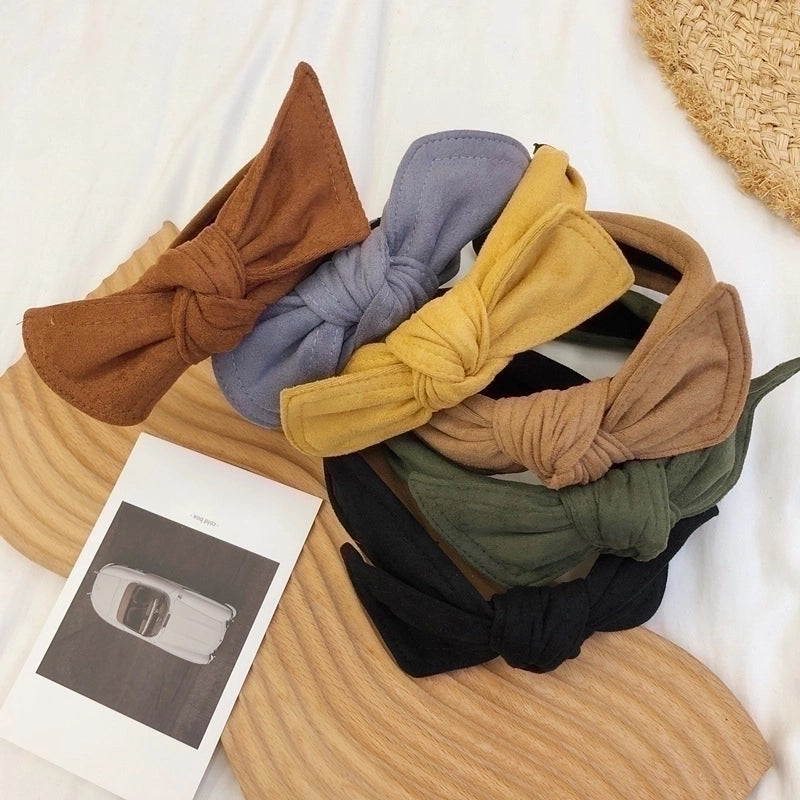 Simple Velvet Bow Headband Rabbit Ears Wide-brimmed Suede Headband