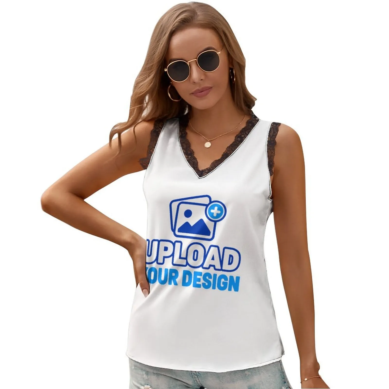 V-Neck Lace-Trim Sleeveless Top custom product view 8