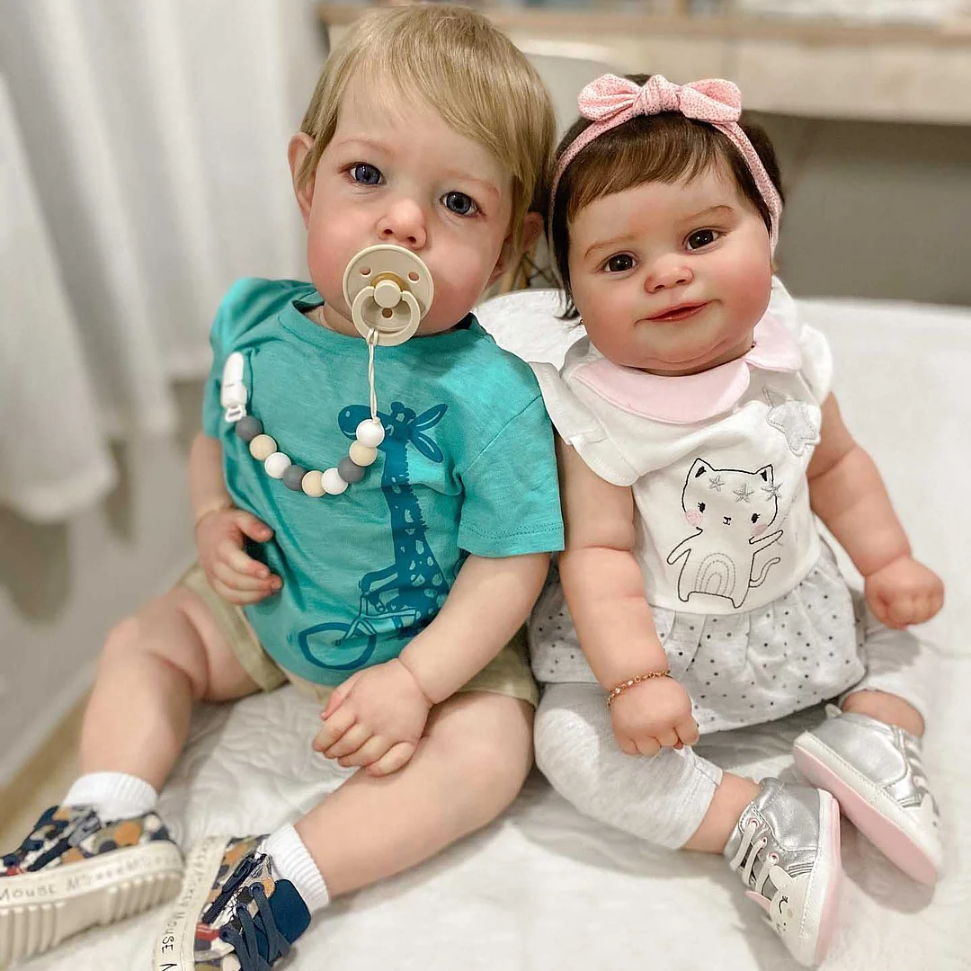 [Best Reborn Gift]20" Lifelike Handmade Opened Eyes Reborn Toddler Baby Dolls Just Like a Real Baby Twins Boy and Girl Kelsey&Sabrina