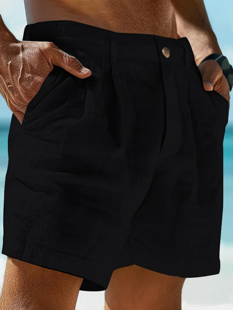 Men's Slant Pockets Cotton And Linen Holiday Beach Shorts