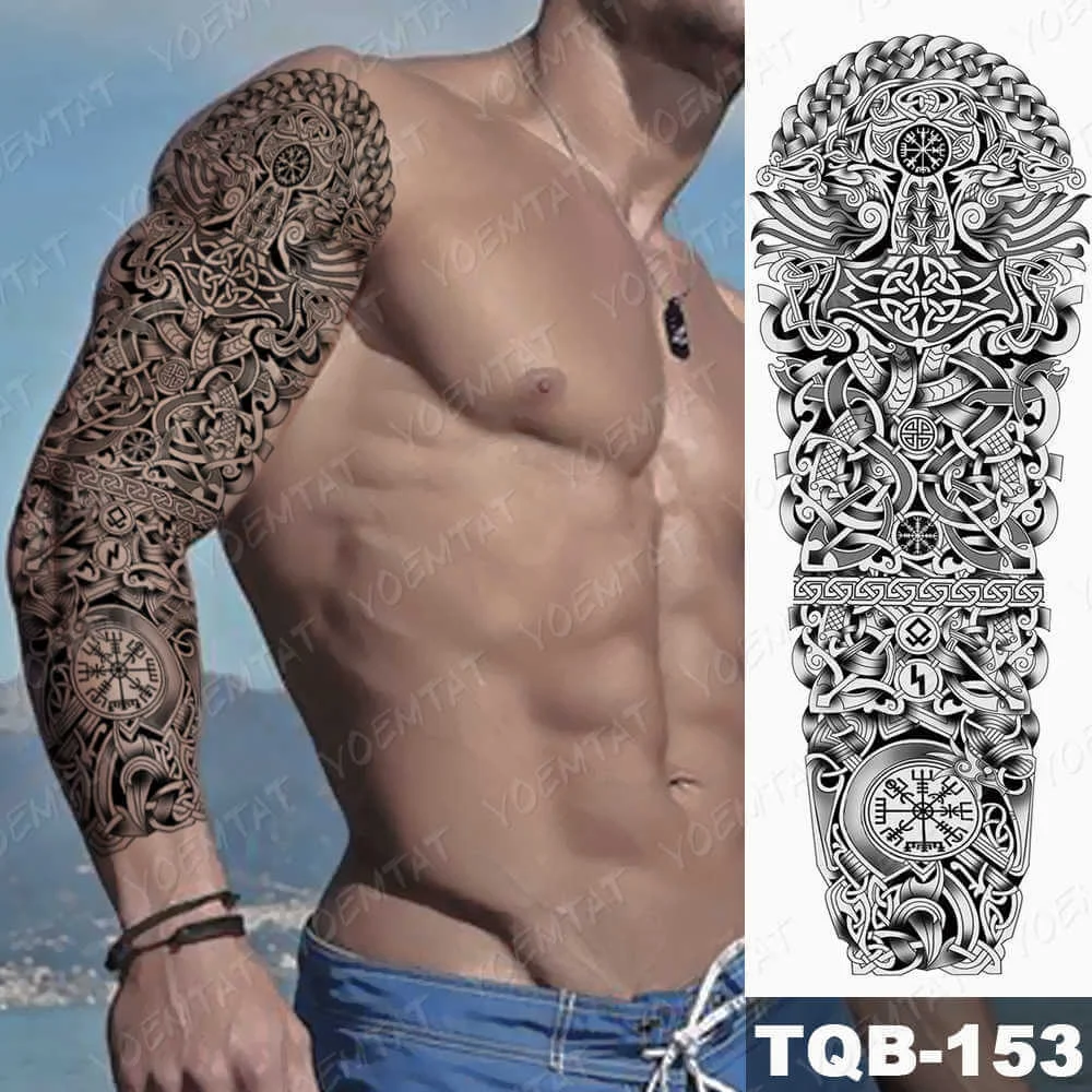 Large Arm Sleeve Tattoo Snake Owl Bear Maori Waterproof Temporary Tatto Sticker Skull Totem Body Art Full Fake Tatoo Women Men