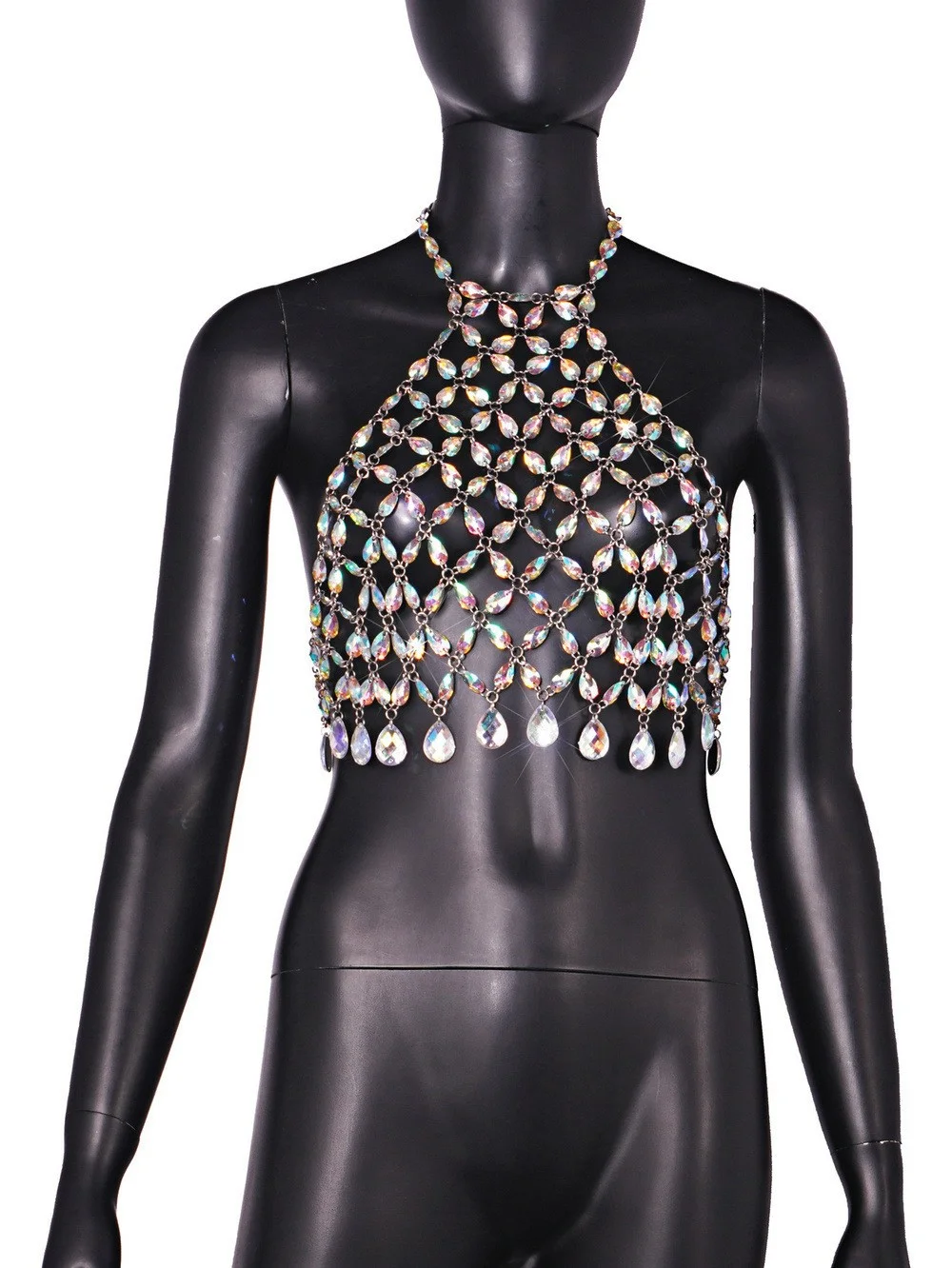 Uveng Uveng New Sexy Lacey Nightclub Shiny Blouse With Colorful Crystal Pendant Necklace D8015