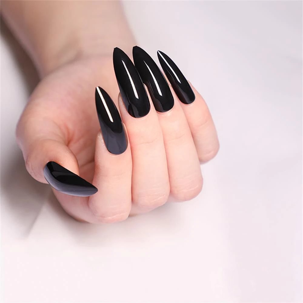 Churchf false nails coffin shape black grey design Artificial Ballerina Fake Nails With Glue Full Cover Nail Tips Press On Nails
