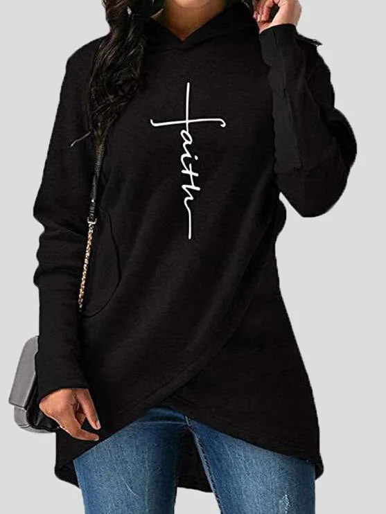 Women's Hoodies Printed Irregular Long Sleeve Hoody