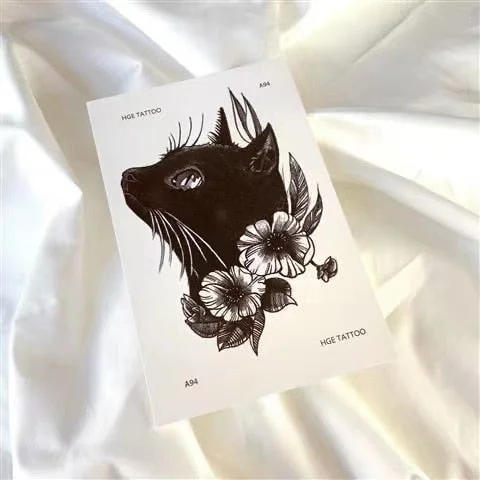 Black Cat Fake Tattoo Stickers For Men Women Arm Body Flash Decals Cool Temporary Tatoos Animal Tattos Waterproof Stickers