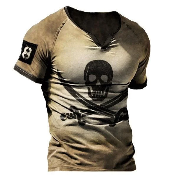 Men's Outdoor Freedom Jolly Roger Pirate Printed T-Shirt