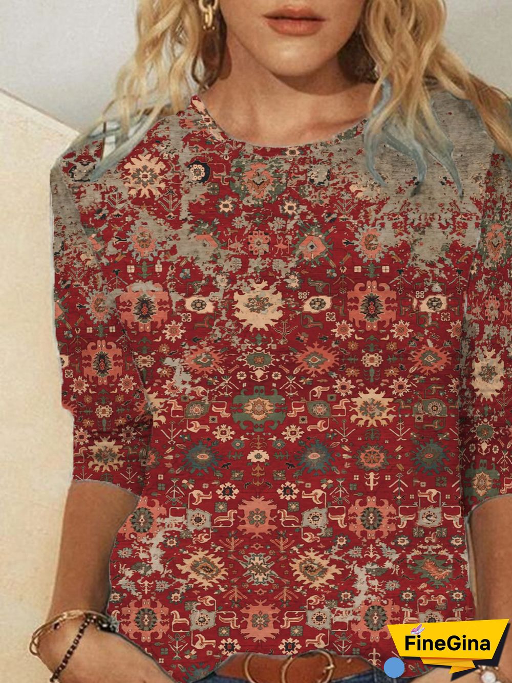 Casual Abstract Autumn Micro-Elasticity Loose Long sleeve Regular H-Line Regular Size T-shirt for Women