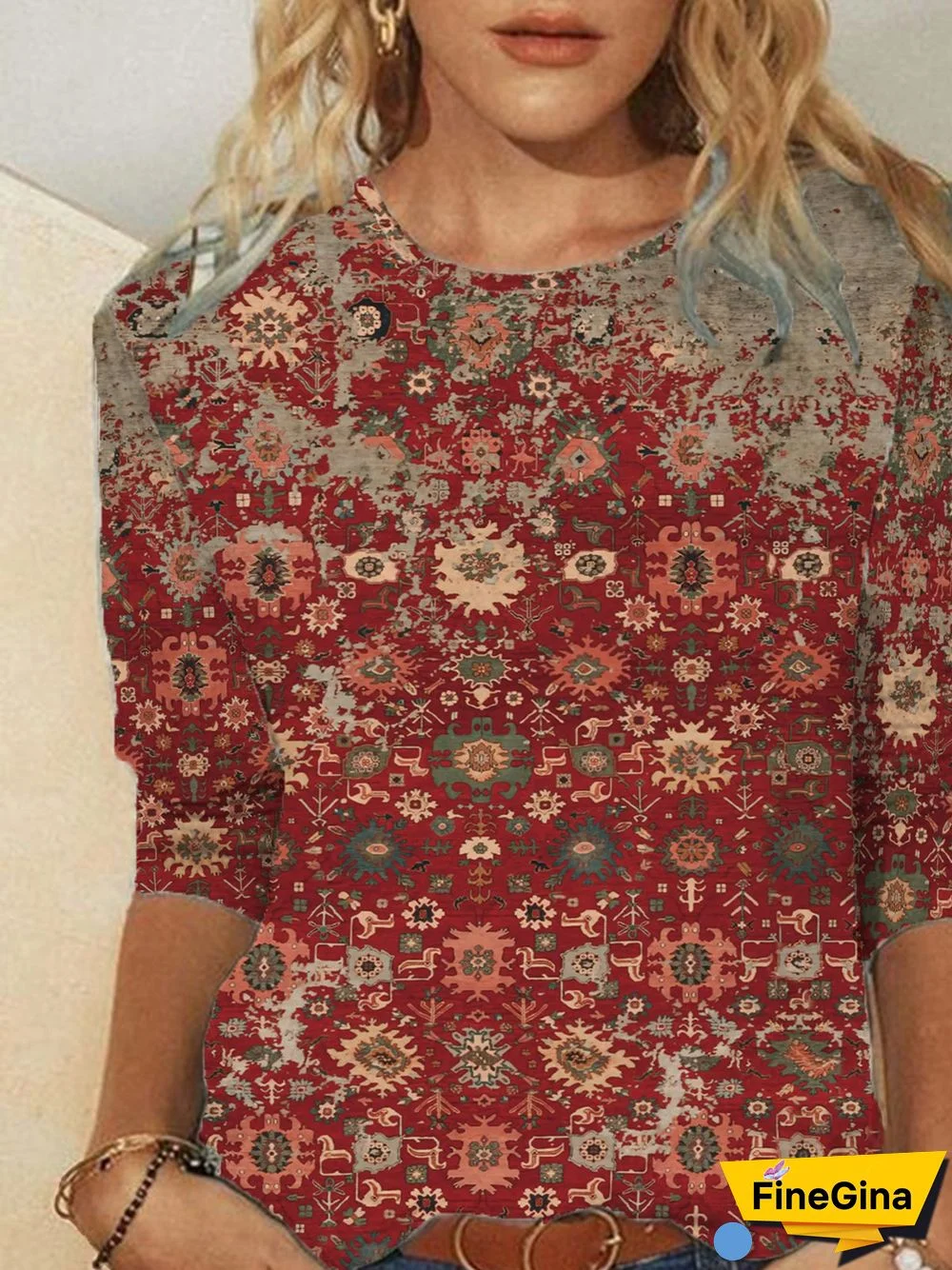 Casual Abstract Autumn Micro-Elasticity Loose Long sleeve Regular H-Line Regular Size T-shirt for Women