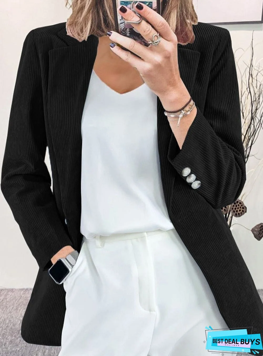 Fall/Winter Solid Color Corduroy Long-Sleeved Blazer