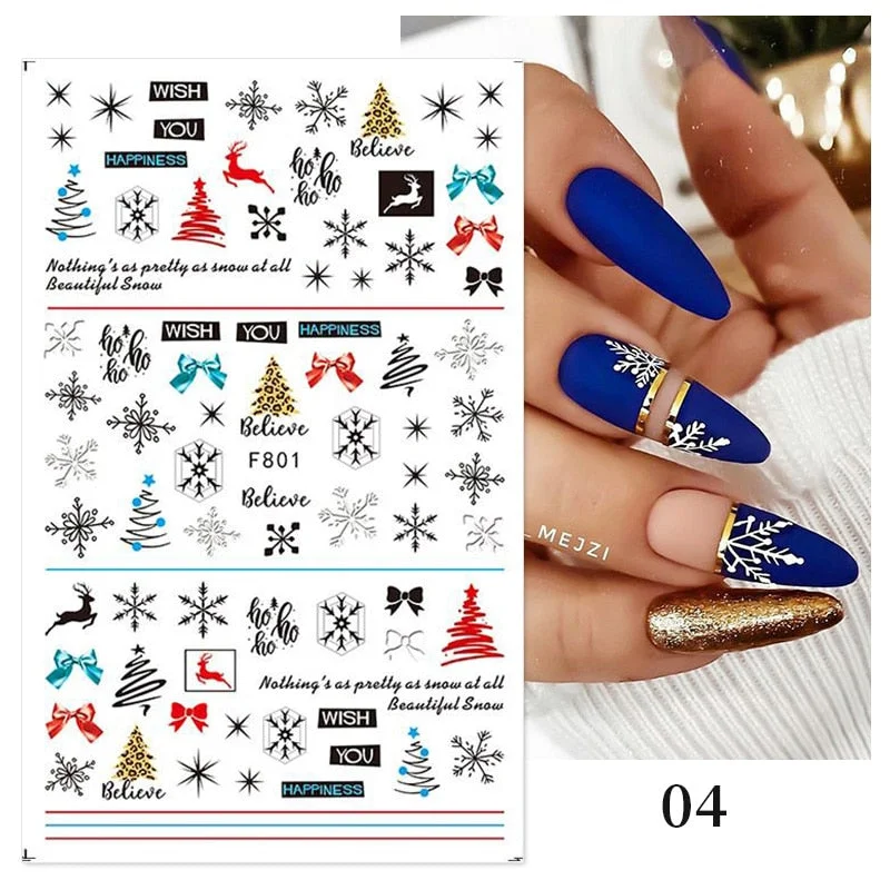 3D Christmas Nail Art Decoration Stickers Halloween Pumpkin Skull Geometry Snowflake Winter Design Slider Nail Foils Manicures-Nail Inspo