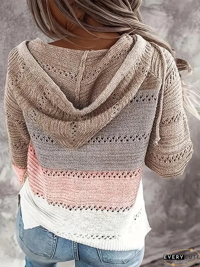 Versatile Hooded Color Block Knit Sweater