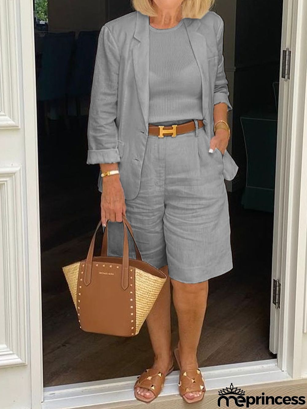 Casual Long Sleeve Coat And Shorts Two-Piece Set