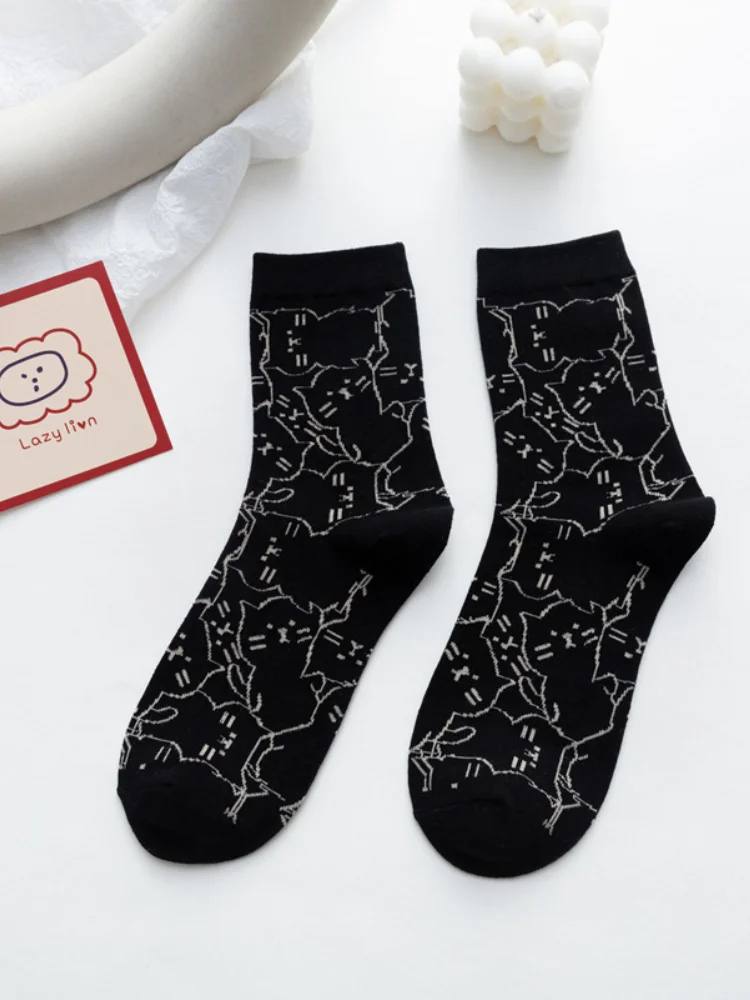 Cat Printed Mid-Tube Socks