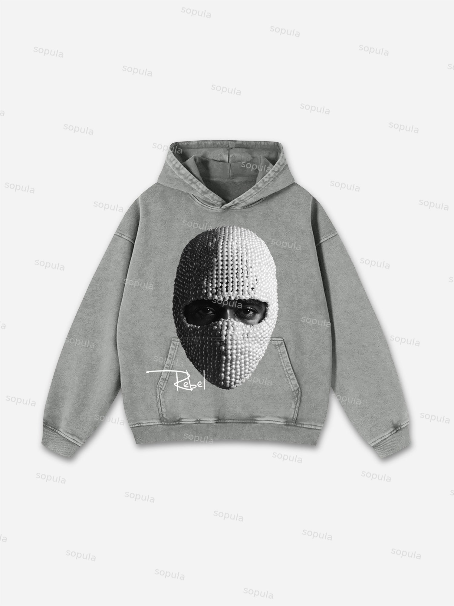 Jewelry Mask Portrait Graphic Washed Hoodie - SOPULA