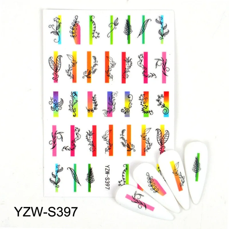 Purple Red Pink Rose Flower 3D Nail Sticker Leaves Love Heart Self-Adhesive Slider Art Decorations Decals Manicure Accessories-Nail Inspo