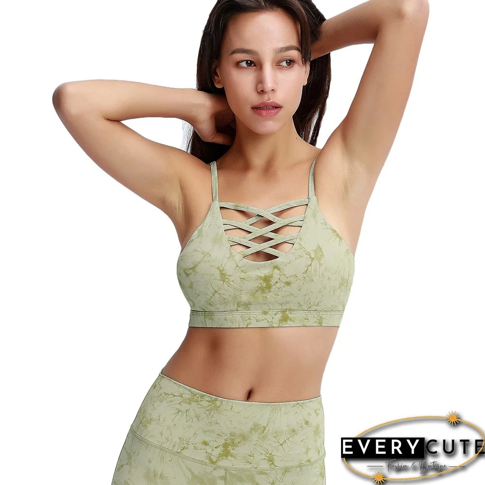 Light Green Tie Dye Print Front Criss Cross Bra with Pant Set