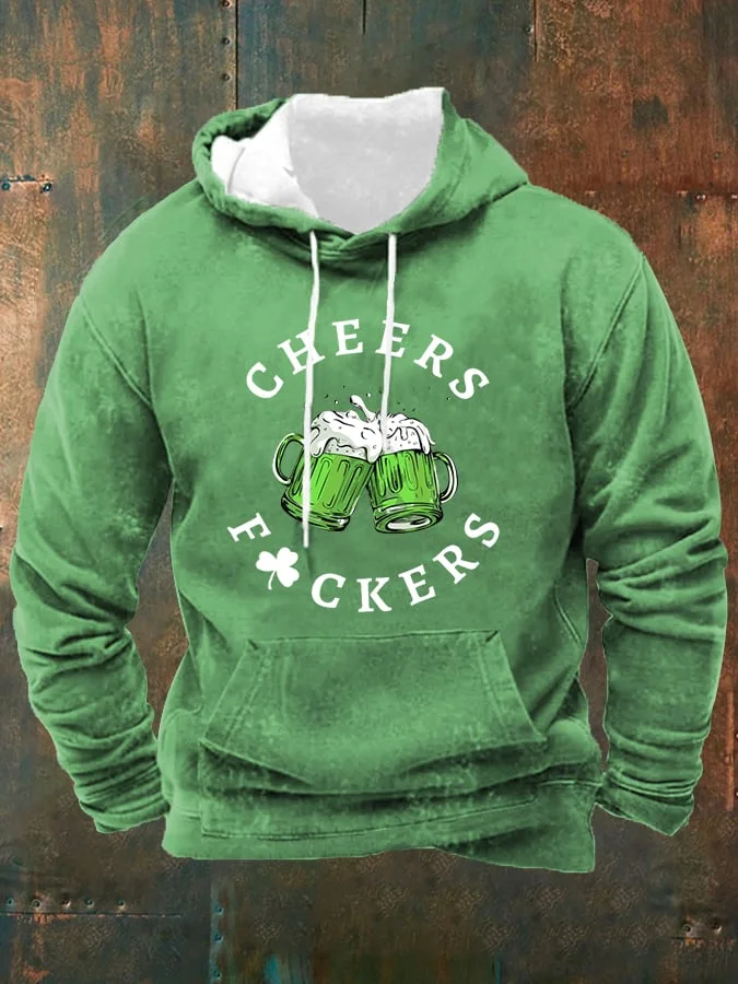 Men's Funny St. Patrick's Day Cheers Green Beer Casual Hoodie