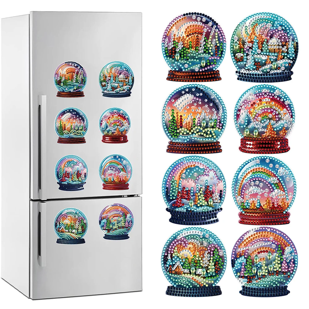 8 Pcs Rainbow Crystal Ball Diamond Painting Magnets Refrigerator for Adult Kid Beginners