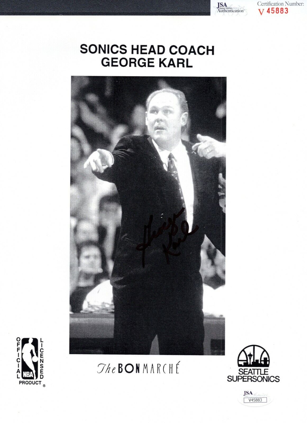 JSA George Karl Autographed Signed AUTO 8.5x11 Photo Poster painting Seattle Supersonics TRB 316