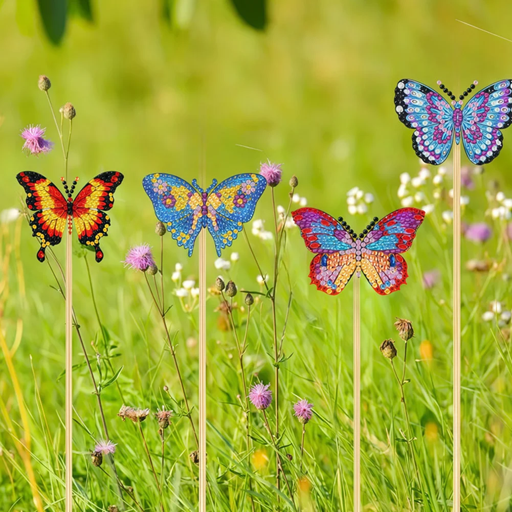 6Pcs Diamond Painting Kits Garden Stakes Diamond Art Kits (Butterfly A)
