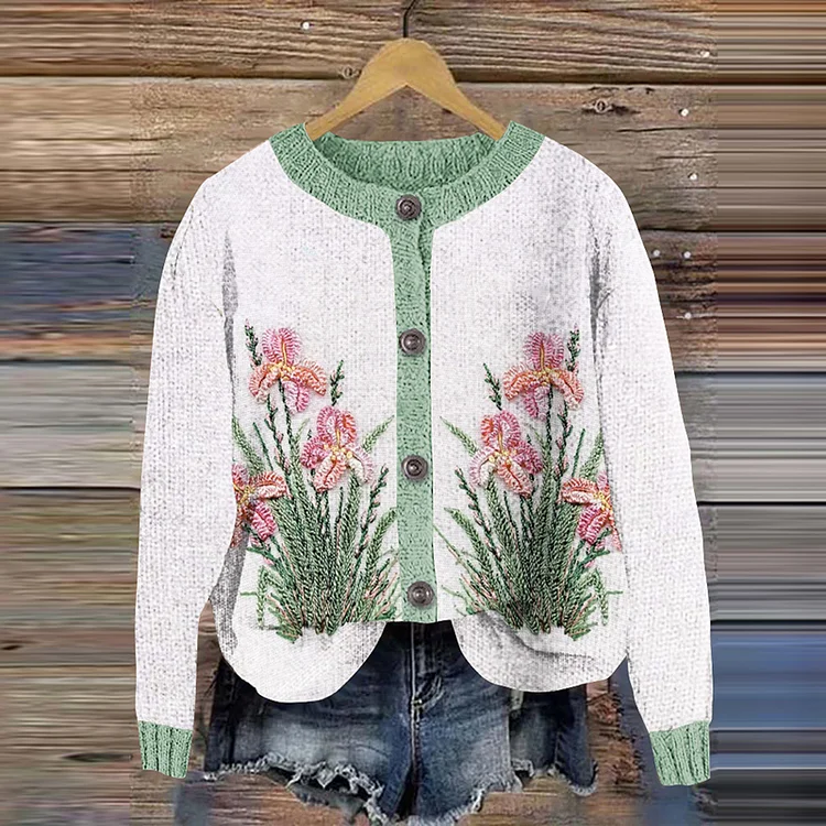 VChics Botanical Floral Women'S Sweater Cardigan