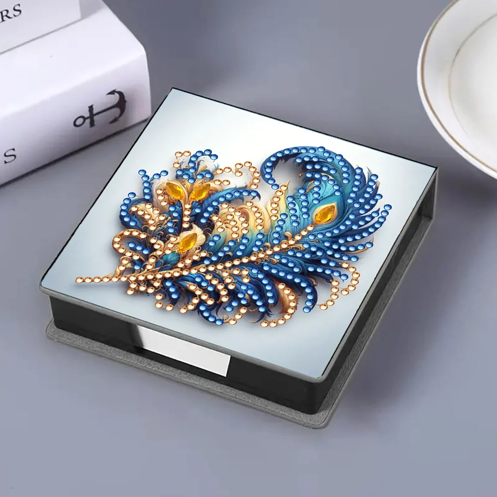 Feathers PU Diamond Painting Notecard Box 5D DIY Diamond Art Note Box