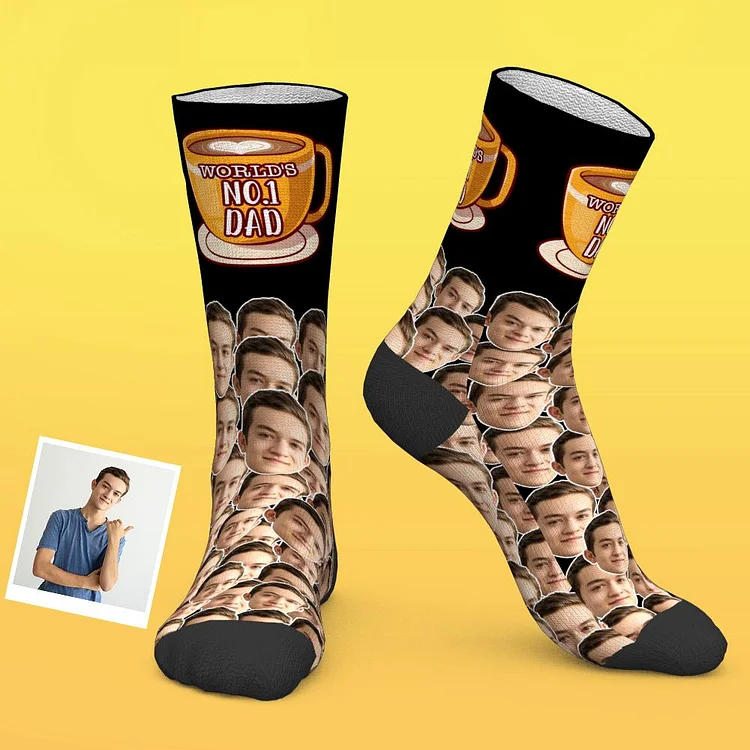 Custom Photo Socks Personalized Faces on Novelty Funny Father's Day Coffee Socks for Gift