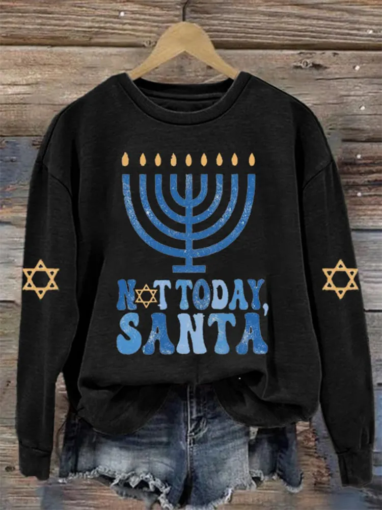 Women's Hanukkah Menorah Printed Crew Neck Long Sleeve Sweatshirt