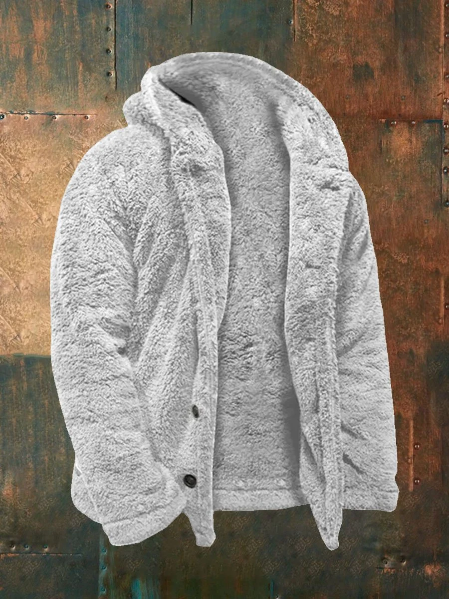 Men's Solid Color Button Plush Jacket