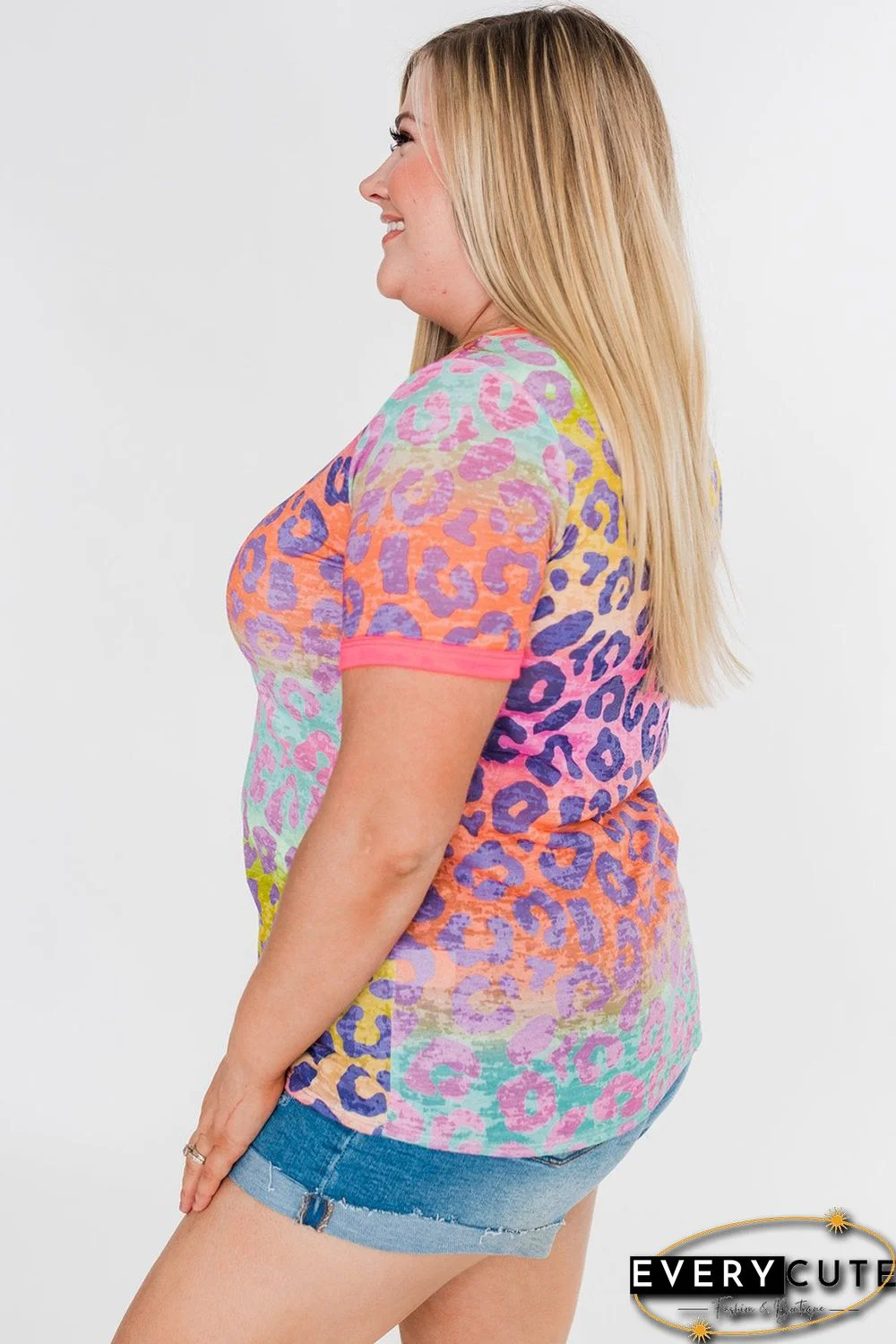 Plus Size Leopard Tie-dye T-shirt