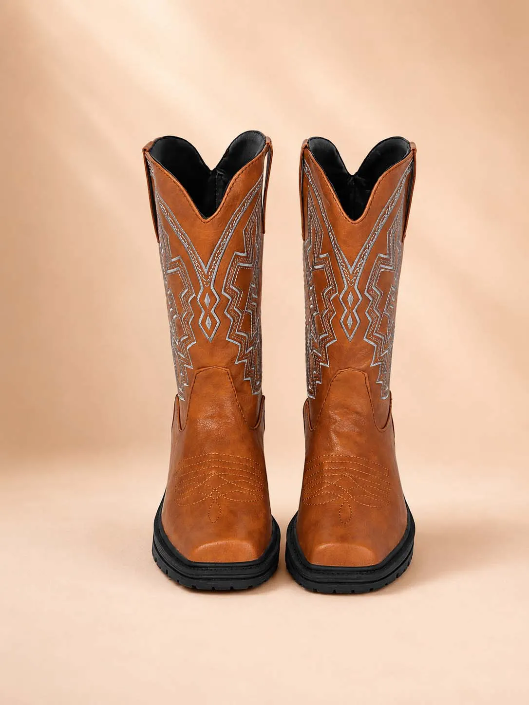 Perfect for a Country Music Festival &mdash; Vintage Patina Geometric Embroidered Square-Toe Spring/Summer 2026 Men's Cowboy Boots