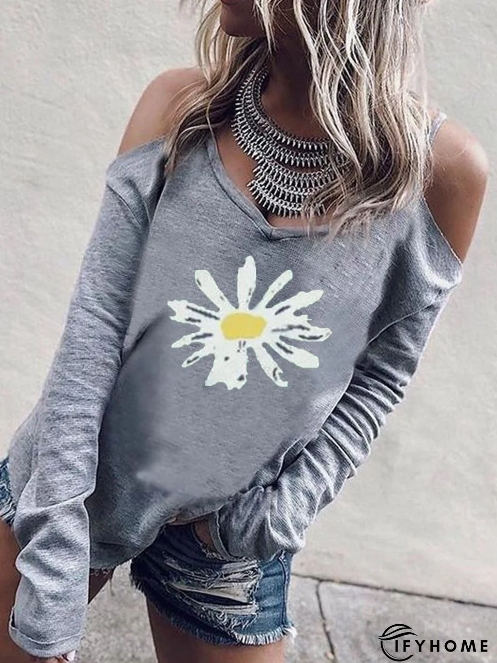 Printed Round Neck Long Sleeve T-shirt | IFYHOME