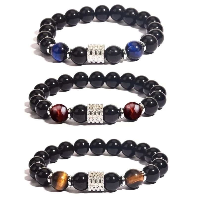 Minimalist Classic Style Round Stainless Steel Natural Stone Glass Chakra Bracelet