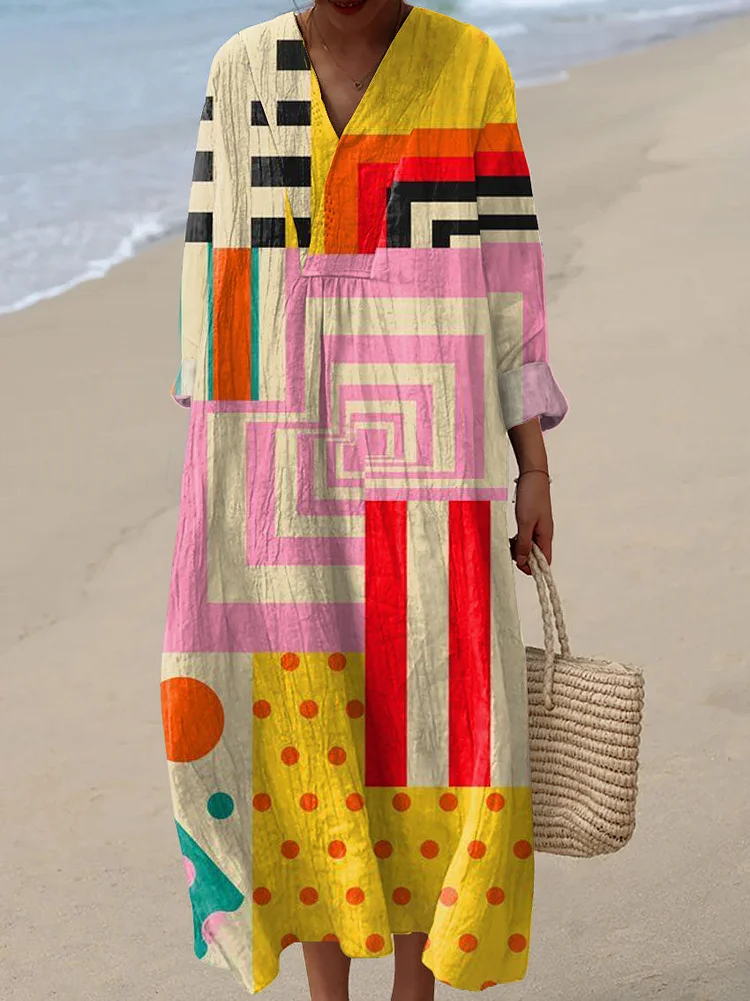 Women's Vintage Abstract Geometry Art Print Dress